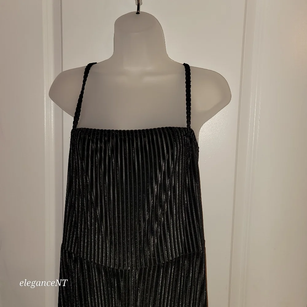 Pretty Little Thing Black Striped Textered Jumpsuit Sz: 14 - Picture 4 of 10